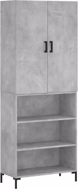 Credenza Buffet da pranzo moderna in legno multistrato e metallo Grigio Cemento L: 69,5 cm, P: 34 cm, H: 180 cm
