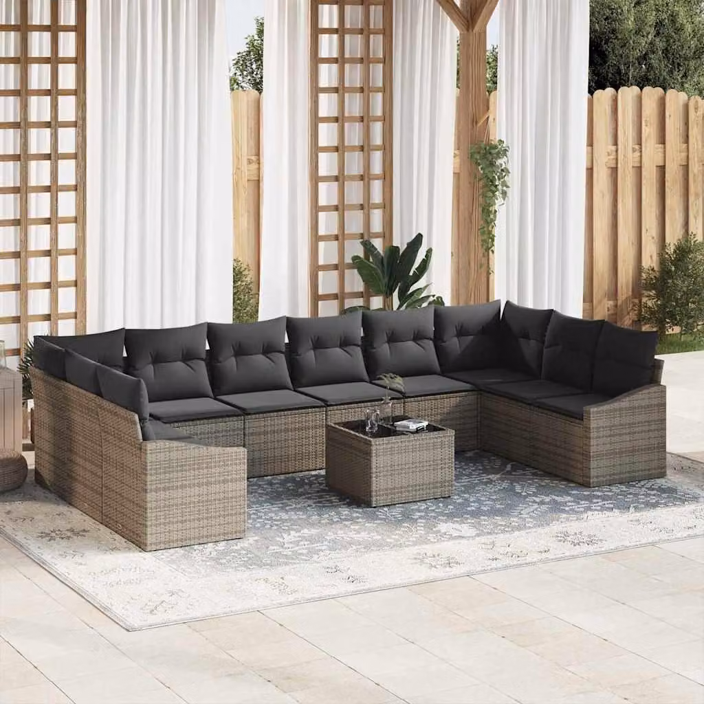 Maison Exclusive - Set Divano da Giardino 11 pcs Grigio chiaro polyrattan