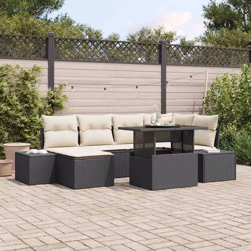 Set Divano da Giardino vidaXL in Polyrattan Nero con 7 Pezzi e Contenitore per Cuscini – 1