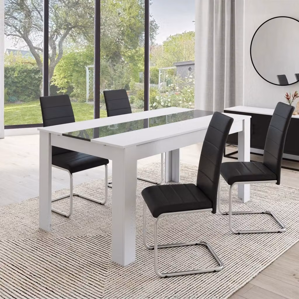 Set di 4 sedie da pranzo MIA IDMarket nere in ecopelle con base a slitta in metallo – 2