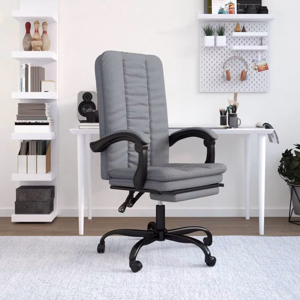 The Living Store Sedia da ufficio con funzione reclinabile Tessuto grigio chiaro