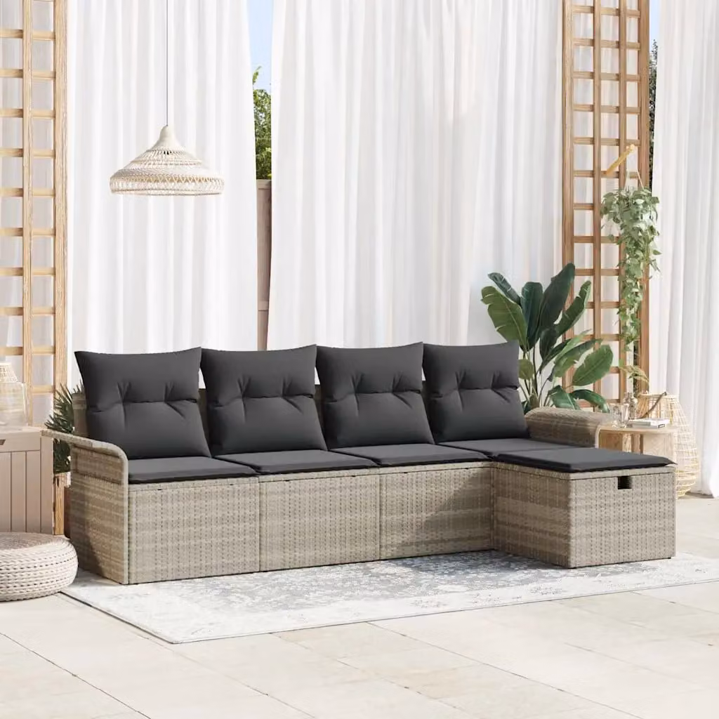 Set Divano da Giardino a L vidaXL in Polyrattan Grigio con Cuscini e Tavolino da Esterno – 1