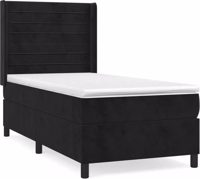 Letto singolo | Letto per adulti | Giroletto a Molle con Materasso Nero 90x200 cm in Velluto