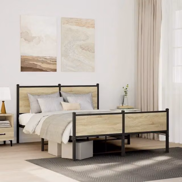 Struttura Letto Design Mania in Metallo e Rovere Sonoma Marrone L 140 cm x P 190 cm