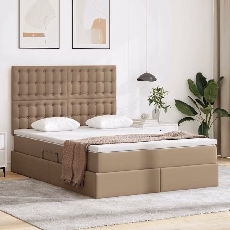 Letto con contenitore e illuminazione LED vidaXL, colore beige/marrone, L/P/H: 140 x 200 x 128 cm
