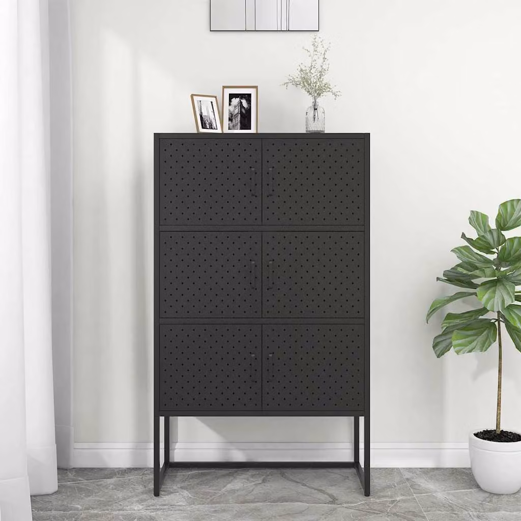 vidaXL Credenza Alta Moderna in Metallo Nero con Ante a Battente L: 80 cm, P: 35 cm, H: 135 cm