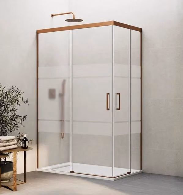 Box doccia angolare BASI con apertura al vertice in vetro satinato e finitura bronzo L: 110 cm, P: 70 cm