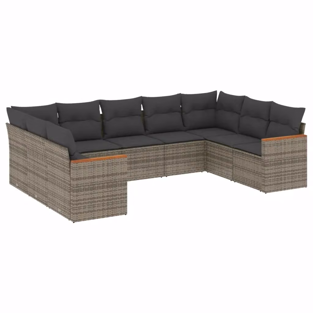 vidaXL Set Divano da Giardino a L 9 pz in Polyrattan Grigio con Cuscini Imbottiti e Coperture Rimosse – 2