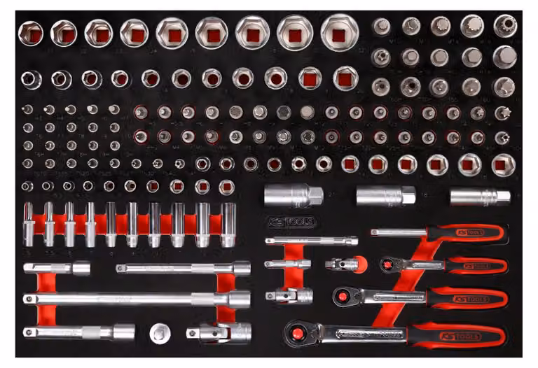 KS TOOLS Set di chiavi a bussola da 1/4" + 3/8" + 1/2" con inserto in schiuma 139 pezzi - 811.0139