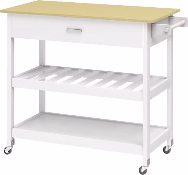 Carrello da cucina isola mobile 109 x 51 x 93 cm grande piano di lavoro cassetto e ripiani stile moderno in MDF bianco 21_0001072