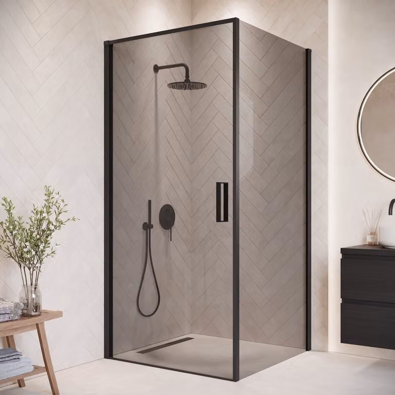Badplaats Cabina Doccia Alava 90 x 90 x 190 cm - Nero con Vetro Fumé - Parete con Porta Battente
