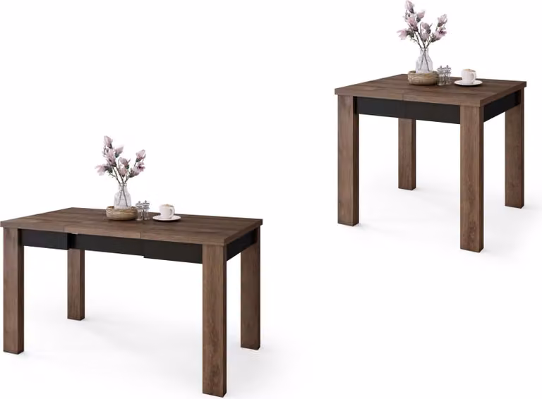 Tavolino Faro, tavolino da soggiorno, tavolino da caffè, tavolo da pranzo con finitura effetto legno, tavolo da pranzo, colore marrone e nero, allungabile fino a 130 cm, dimensioni 80x75 cm