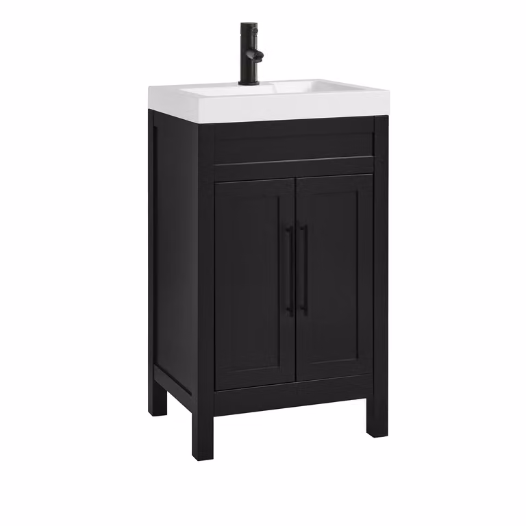 Mobile Bagno Grigio Nero da 500mm con Lavabo e Maniglie Nere Moderne con Barra a T - Warwick