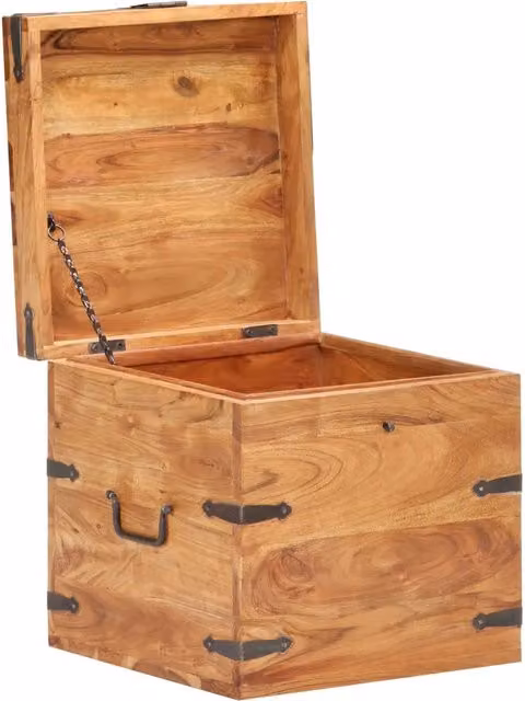 Baule in legno di acacia e metallo marrone vidaXL L/P/H: 40 x 40 x 40 cm