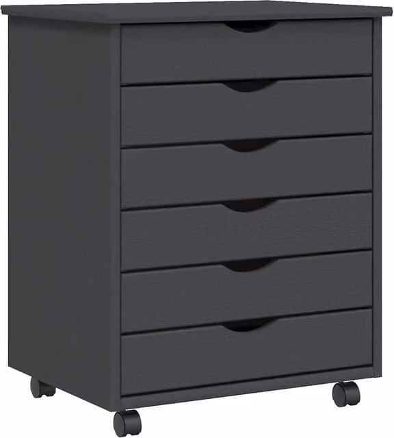 Armadio su ruote con cassetti in legno di pino grigio L: 53 cm, P: 39 cm, H: 65,5 cm