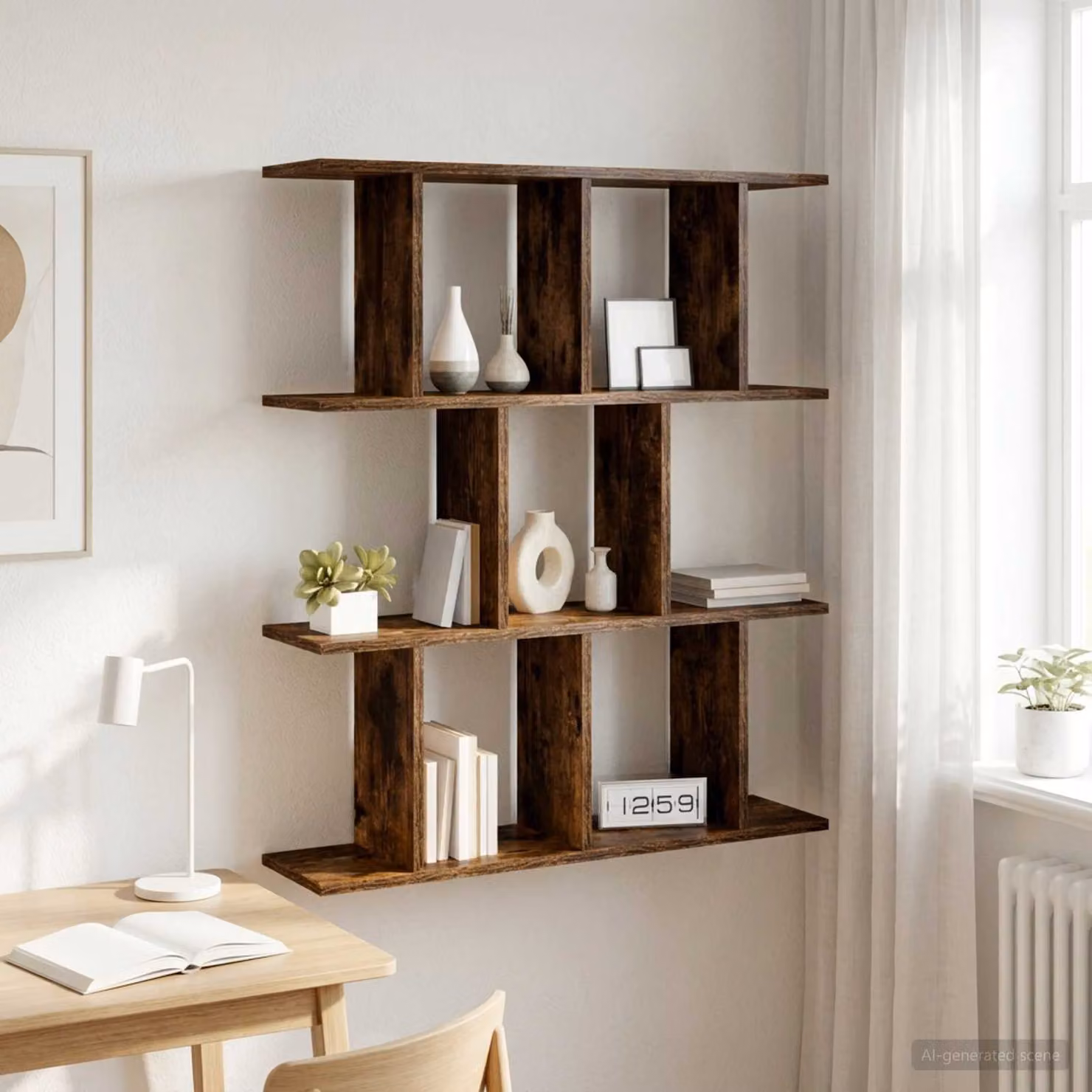 Scaffale da parete vidaXL in legno MDF, Rovere Fumo, L: 102 cm, P: 20 cm, H: 96 cm