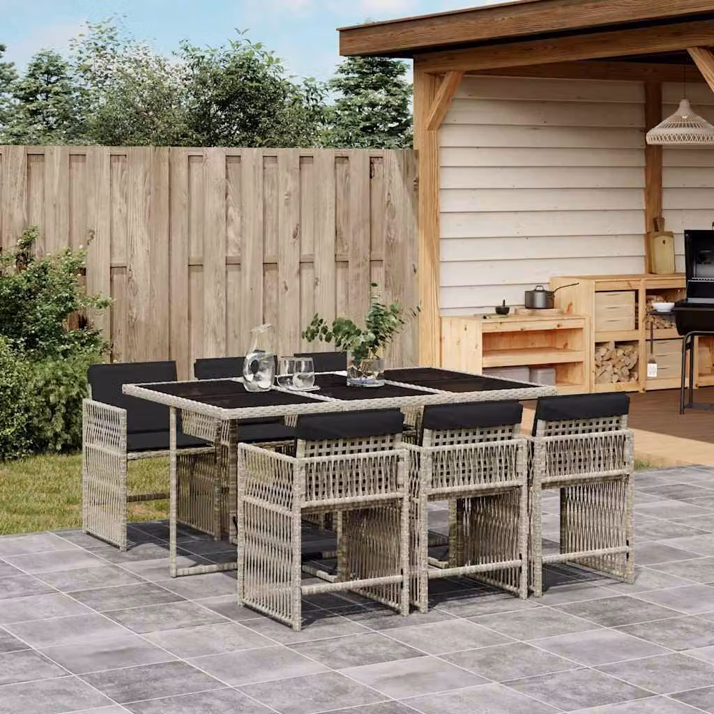 Set da Pranzo da Giardino vidaXL in Polyrattan e Vetro con 7 Sedute, Grigio Antracite – 1
