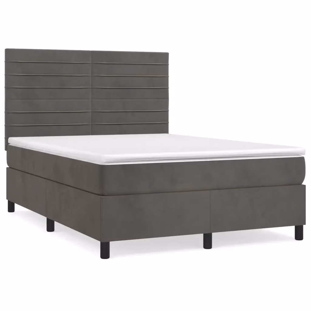 Letto Ibrido con Giroletto a Molle e Materasso vidaXL in Velluto Grigio e Bianco L/P/H: 203 x 140 x 128 cm – 2