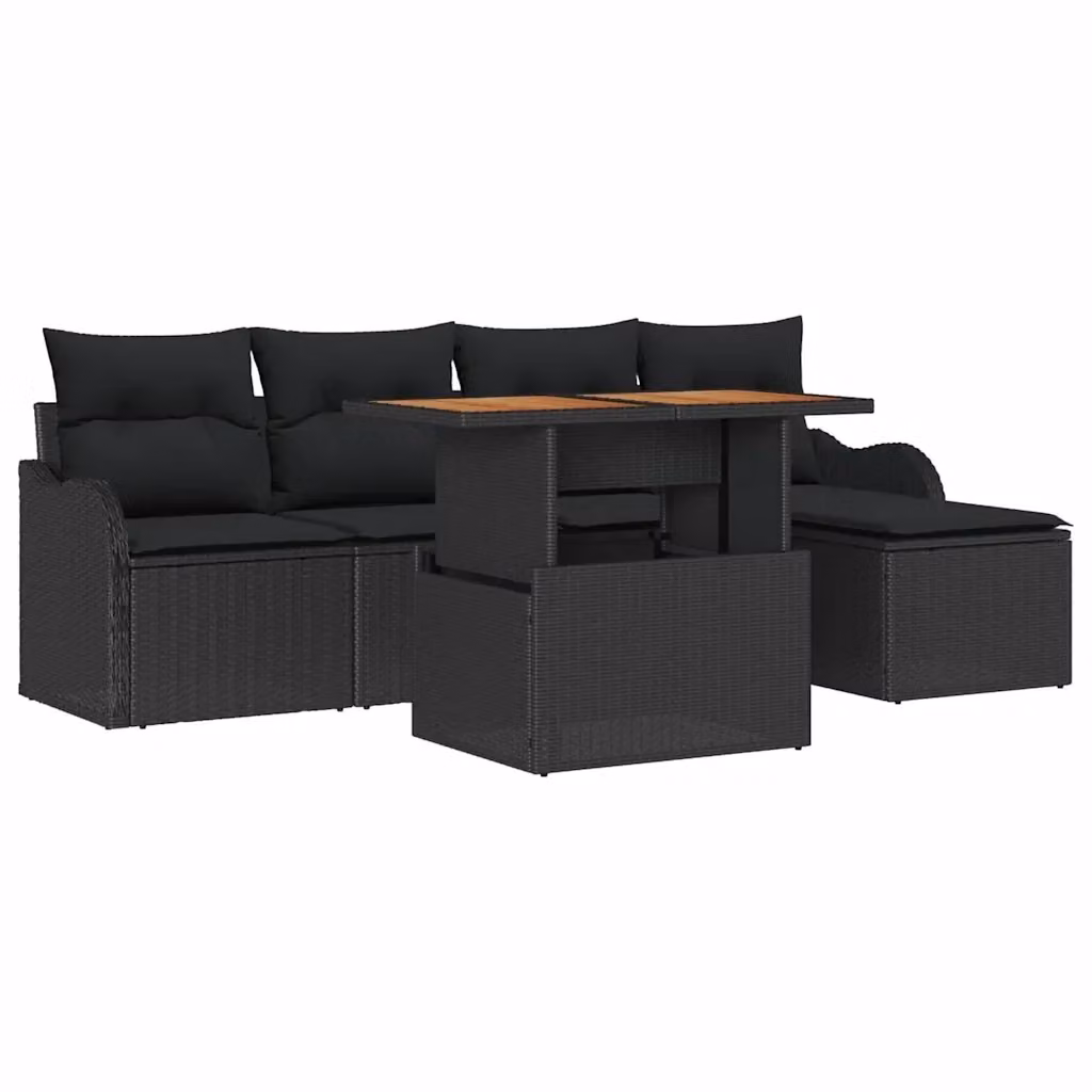 Set Divano da Giardino Moderno vidaXL in Polyrattan Nero con Cuscini e Tavolino da 6 Pezzi – 2