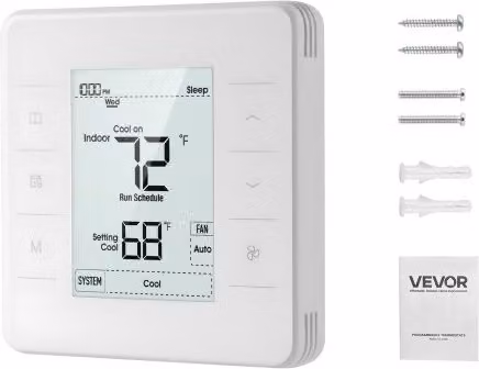 Termostato Programmabile 7 Giorni VEVOR con Schermo LED Retroilluminato per Condizionatore e Riscaldamento a Pavimento, Bianco