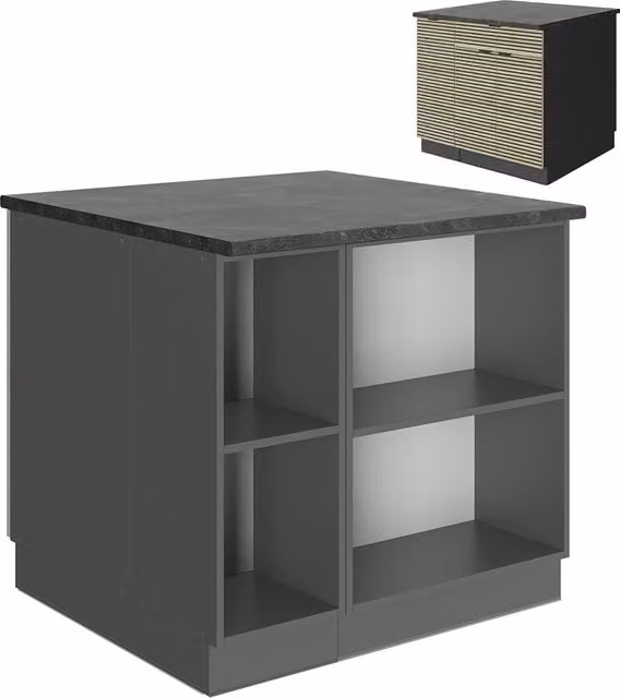 Isola cucina Fame-Line Pannello in quercia/Antracite 90 cm con cassetto, senza piano di lavoro Vicco
