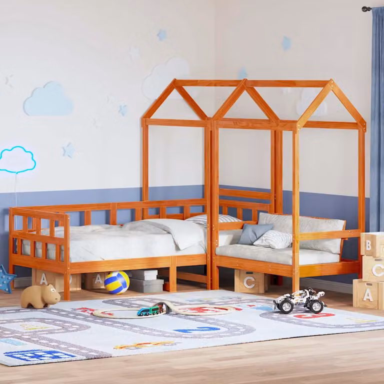 Set Dormeuse con Tetto vidaXL in Legno Massello di Pino, Colore Marrone Cera, L/P/H: 200 x 80 x 220 cm
