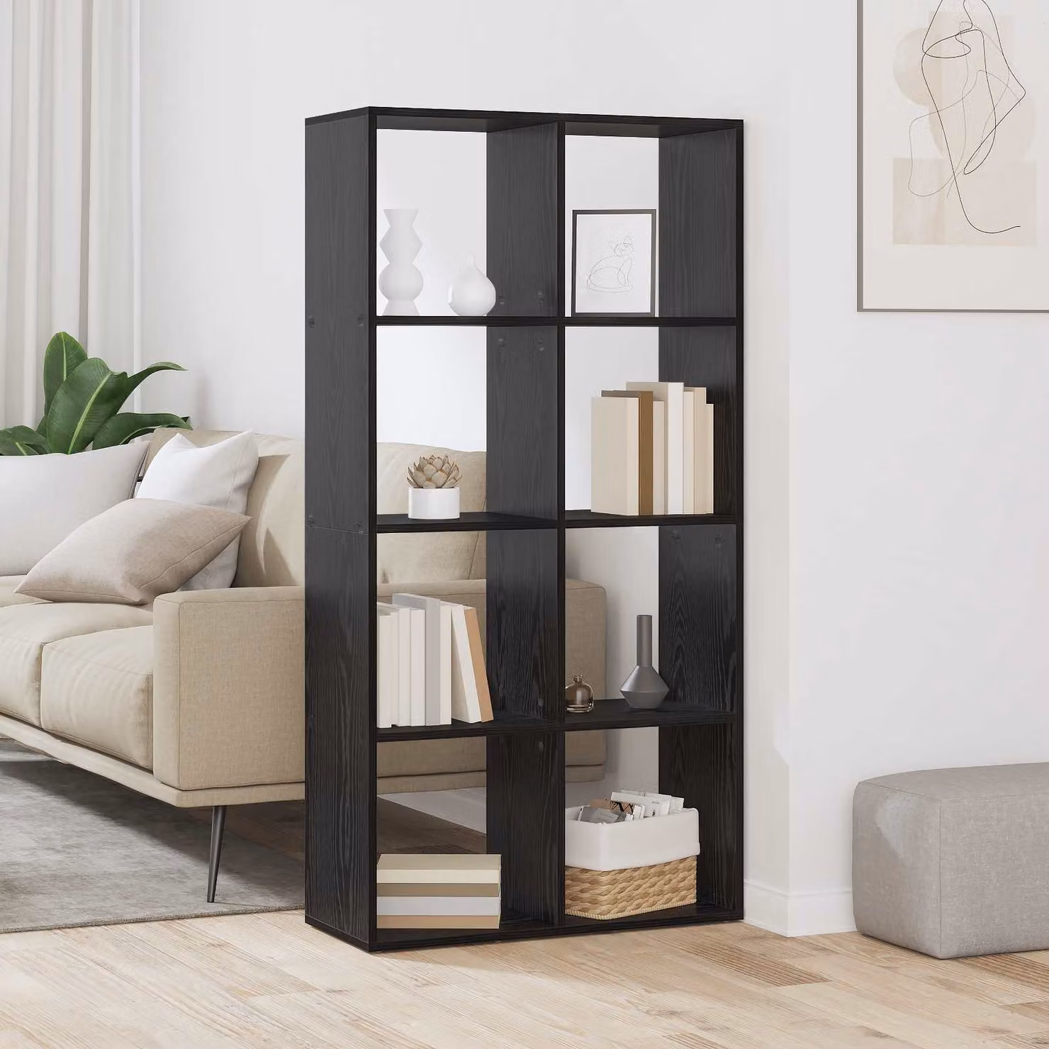 vidaXL Armadio per Libri a 8 Livelli in MDF Nero Opaco L: 69,5 cm, P: 29 cm, H: 137,5 cm