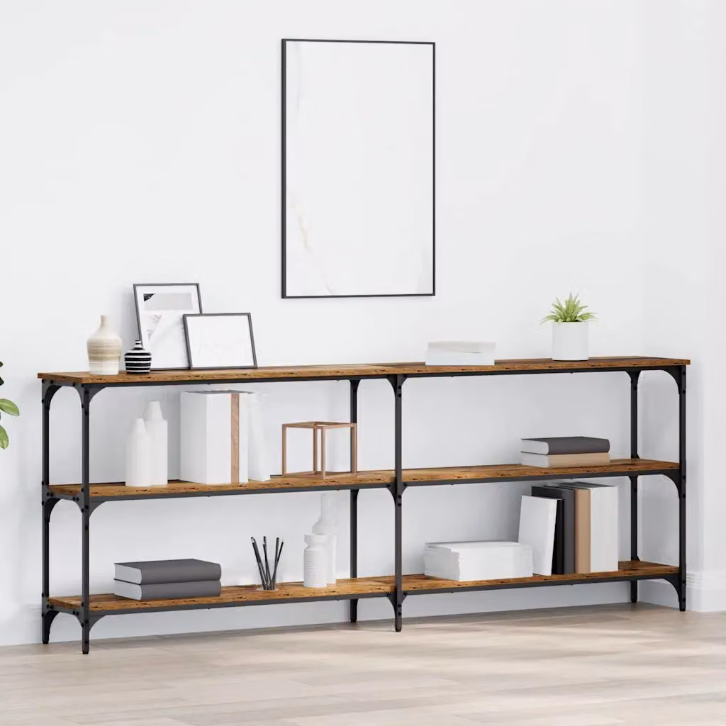 vidaXL Tavolo consolle in stile industriale in legno e metallo marrone L: 200 cm, P: 29 cm, H: 75 cm
