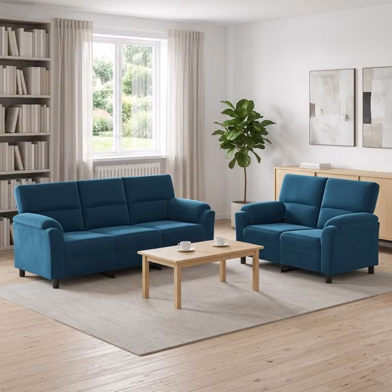 Set di 2 divani moderni vidaXL in velluto blu con struttura in metallo per soggiorno
