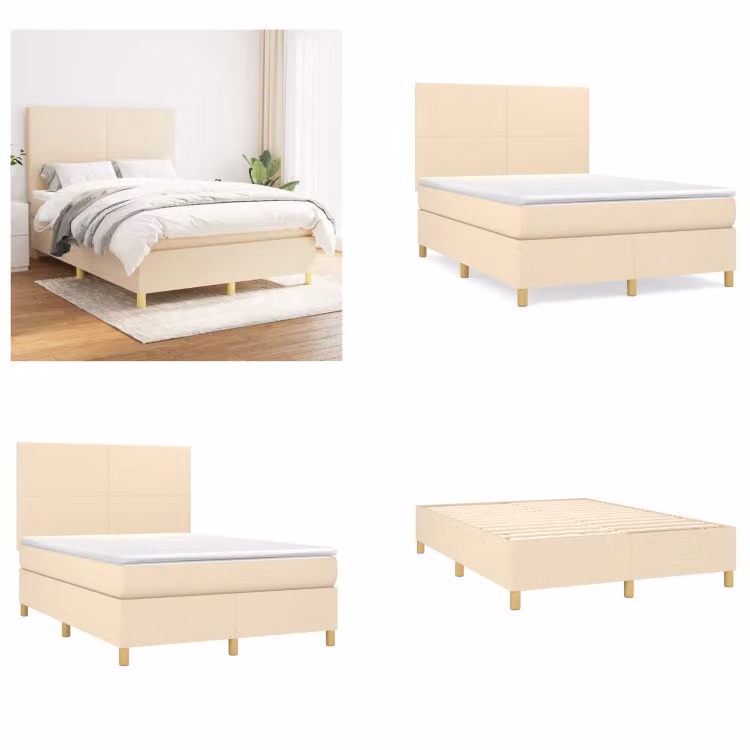 vidaXL Letto boxspring con materasso in tessuto crema 140x200 cm - Letto boxspring - Boxspringbetten - Bett - Schlafzimmermöbel