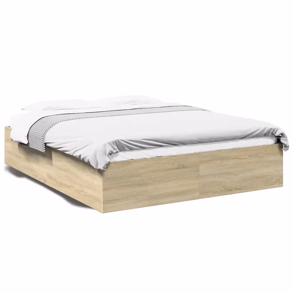 Letto matrimoniale moderno vidaXL in legno color rovere con doghe fisse L/P/H: 203 x 150 x 35 cm – 2