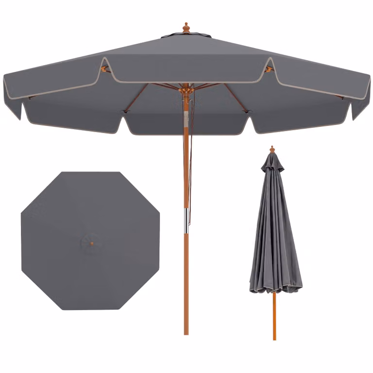 Ombrellone da patio Costway con inclinazione a pulsante e 8 stecche, parasole esterno per giardino, spiaggia o piscina, Grigio, Diametro: 300 cm