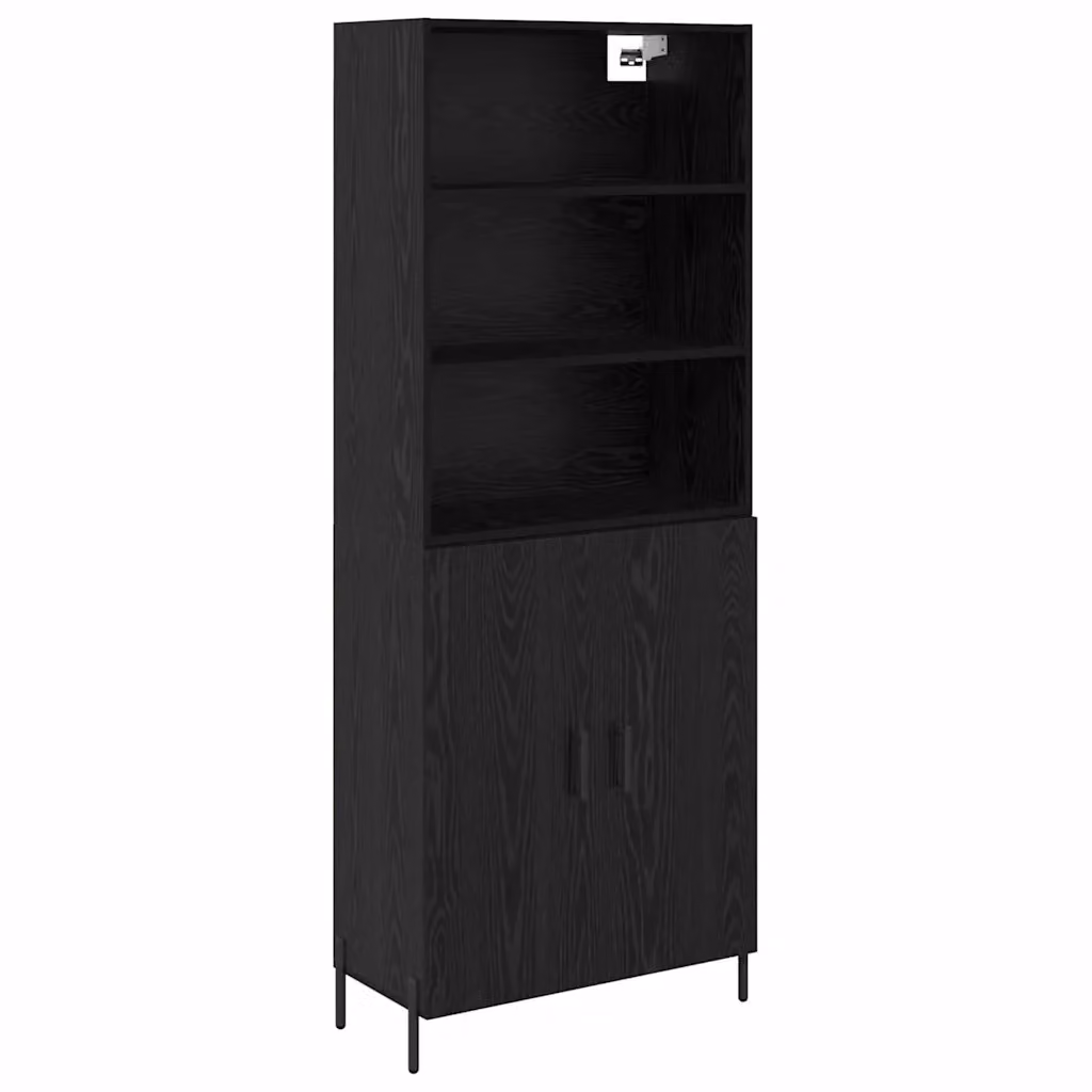 Credenza Buffet Armadio da Cucina o Soggiorno vidaXL in Rovere e Nero con Ante a Battente e Ripiani Interni L: 69,5 cm, P: 34 cm, H: 180 cm – 2