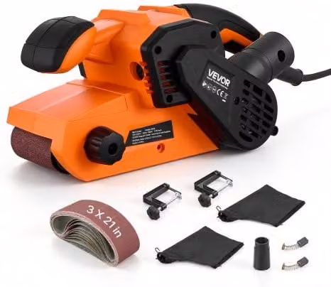 VEVOR Levigatrice a Nastro 2 in 1 Portatile e da Banco, 750 W, Colore Arancione, con 10 Nastri Abrasivi da 76 x 533 mm, 2 Sacchetti Raccoglipolvere e 2 Morsetti