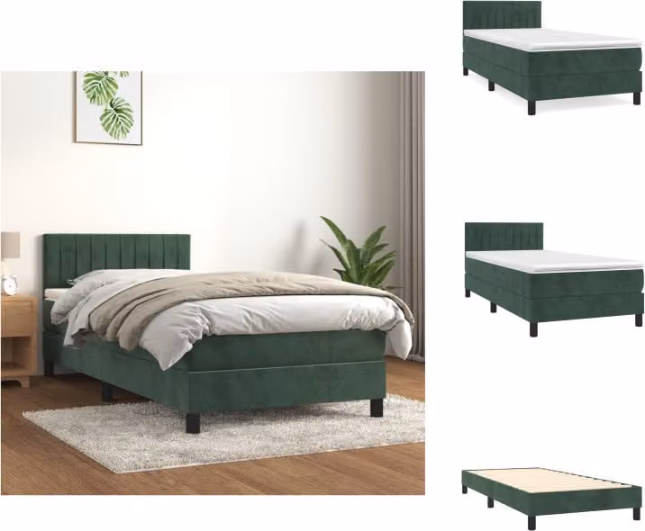 vidaXL Letto a molle con materasso verde scuro 90x200 cm in velluto - Letti e strutture letto