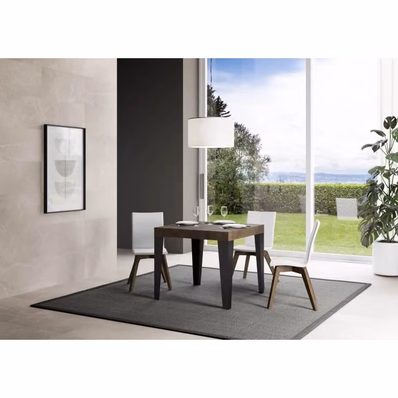 Tavolo allungabile moderno Itamoby Flame con telaio in metallo antracite e piano in legno noce, L/P: 90 x 90 cm, estensibile fino a 246 cm – 2