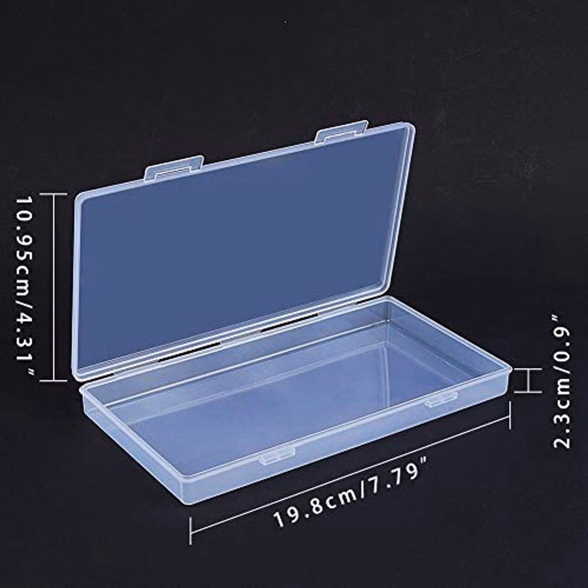 Contenitori in plastica, confezione da 4 - 19,8 x 10,95 x 2,3 cm - Trasparente con coperchio a cerniera