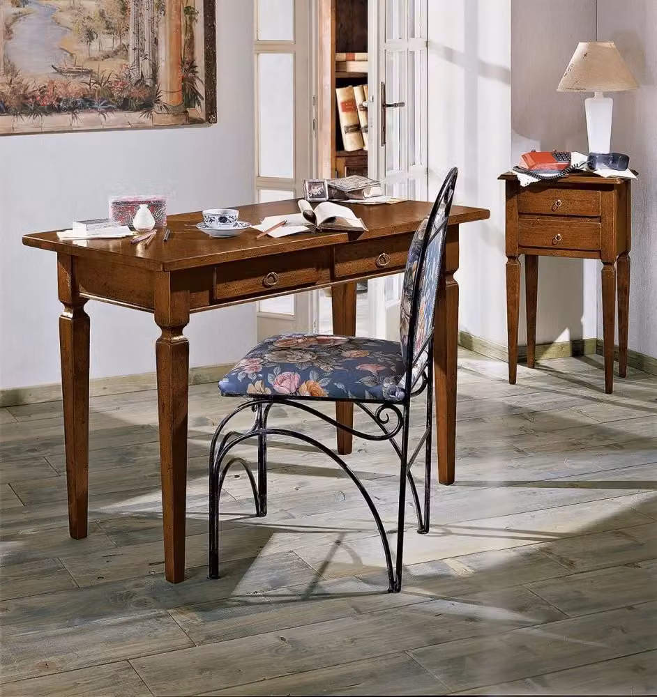 Scrivania in legno massello Mobili 2G stile arte povera colore noce L: 120 cm, P: 58 cm, H: 79 cm – 4