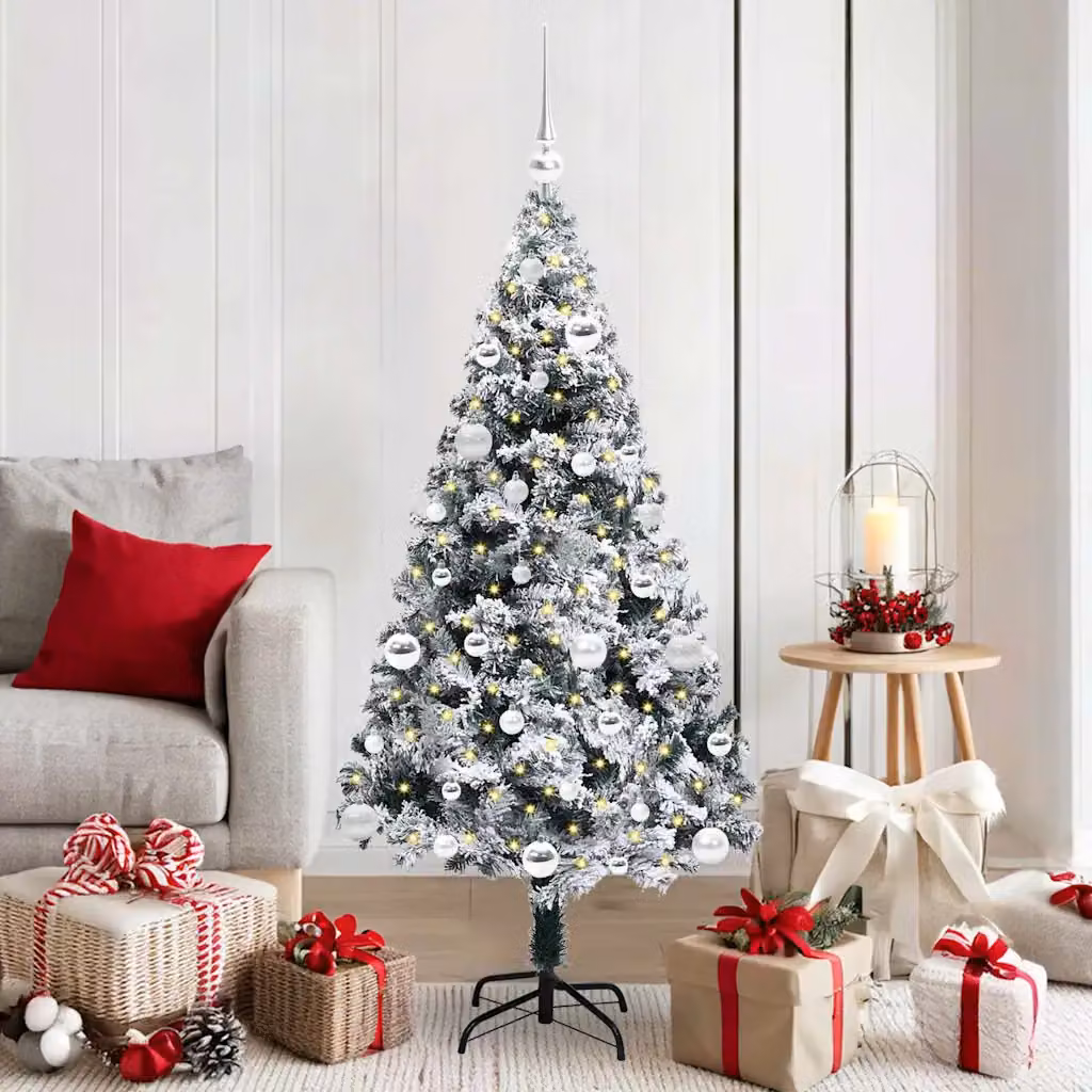 Albero di Natale artificiale moderno vidaXL verde con 150 LED bianco caldo, altezza 150 cm
