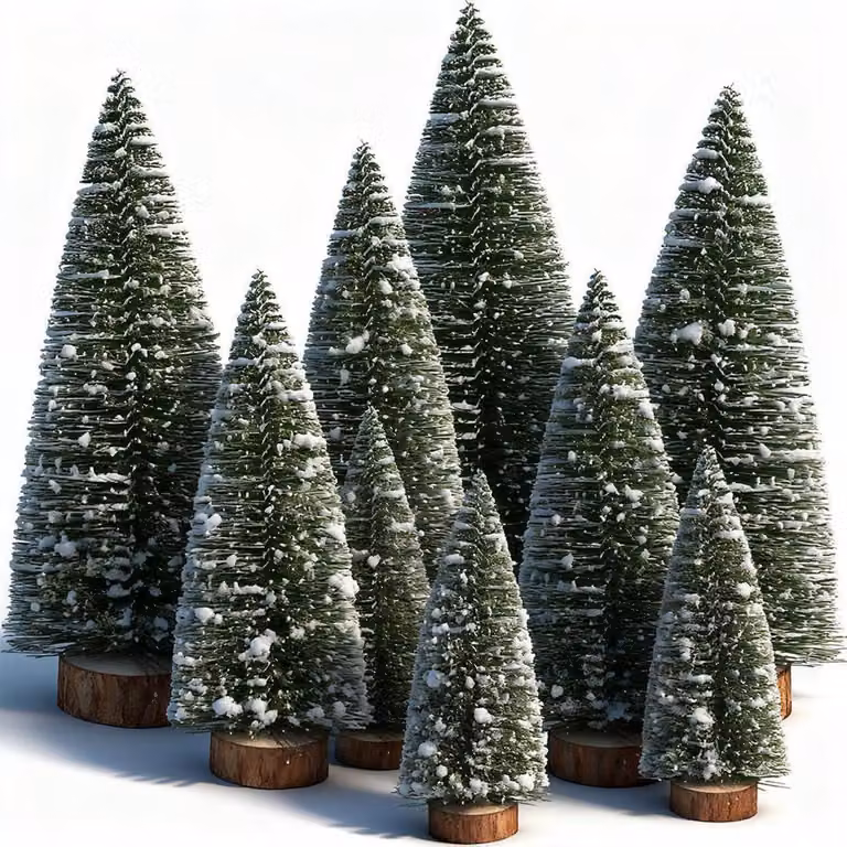 Set di 9 mini decorazioni a forma di albero di Natale [10, 15, 20 cm], albero di Natale artificiale con base in legno