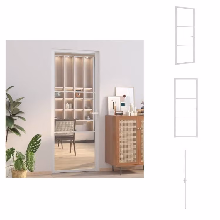 vidaXL Porta interna 83x201,5 cm Vetro di sicurezza temperato bianco e alluminio - Porte d'ingresso