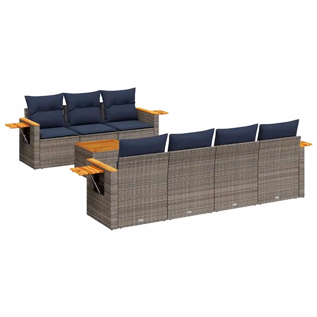 Set di divani da giardino vidaXL in polyrattan con cuscini grigi e blu, composto da 8 pezzi con tavolino e poltrone lounge – 2