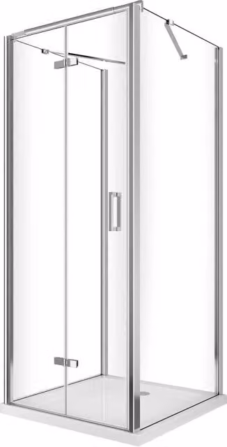 Box cabina doccia a 3 lati GIORGYSHOP a libro pieghevole a pacchetto, forma a U, colore cromo e vetro trasparente con trattamento anticalcare, H 190 cm, L 160 cm