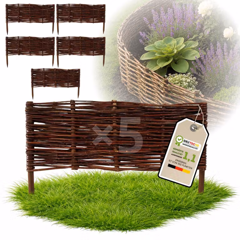 Floranica 5 pezzi Recinzione in vimini 30 cm x 60 cm – Staccionata da giardino intrecciata Palizzata Recinzione naturale Bordo aiuola
