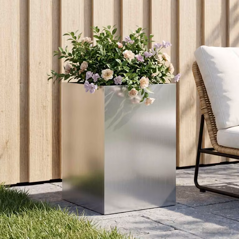 Vaso da giardino vidaXL in acciaio zincato Argento L/P/H: 40 x 40 x 60 cm