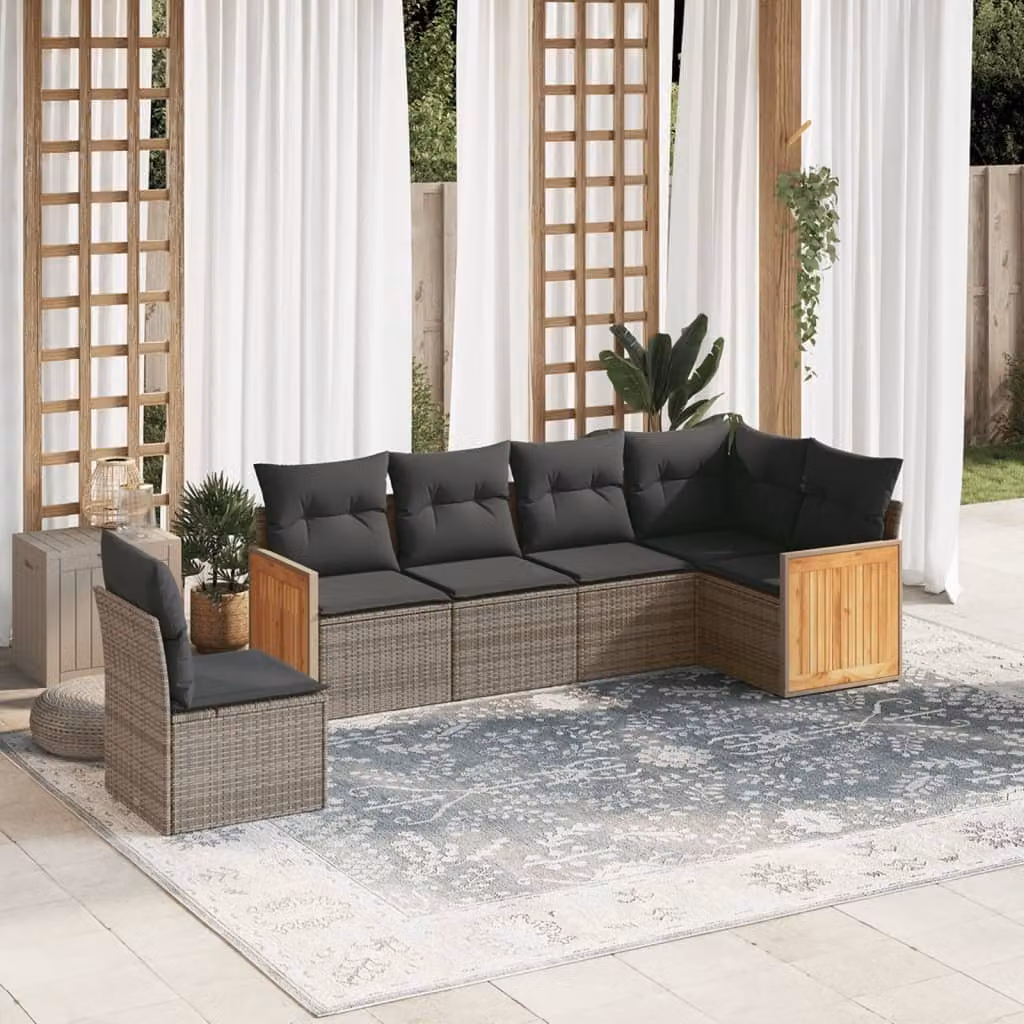Maison Exclusive - Set Divano da Giardino 6 pz con Cuscini Grigio in Polyrattan