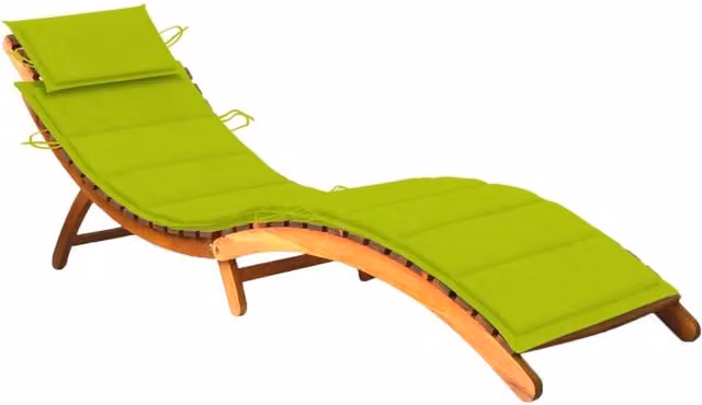 Lettino prendisole Outsunny in legno di acacia con cuscino verde resistente alle intemperie per giardino e terrazzo
