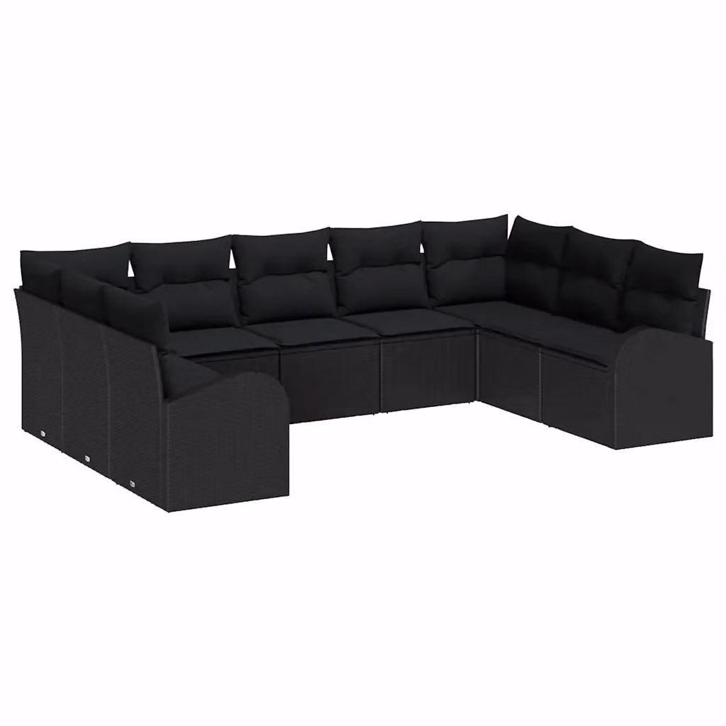 Set di divani da giardino vidaXL 9 posti in rattan nero con cuscini imbottiti e struttura in acciaio – 2