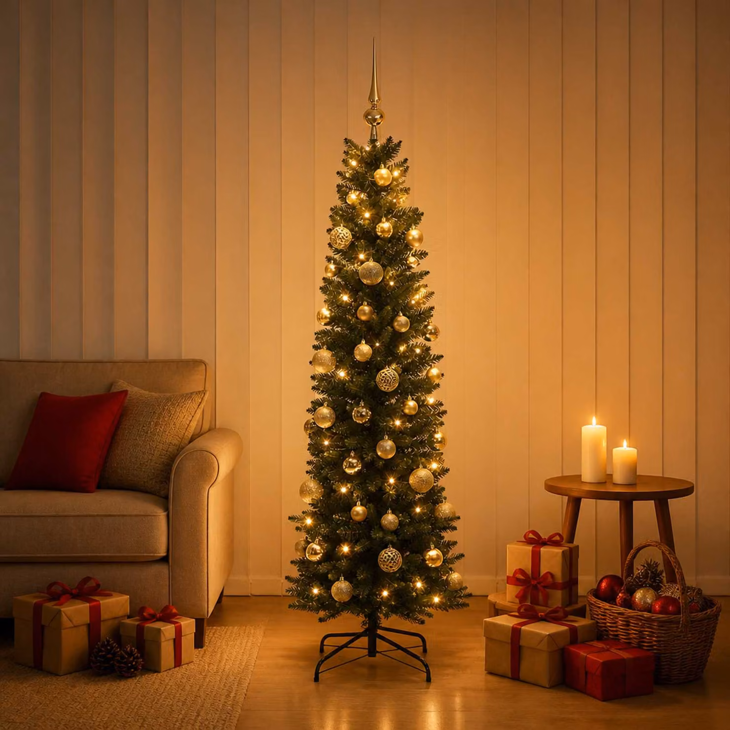 vidaXL Albero di Natale Artificiale Slim con Palline 120 cm 150 LED