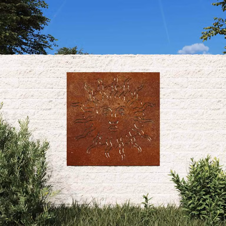 Decorazione da muro per giardino vidaXL Sole in acciaio corten color marrone L 55 cm x H 55 cm